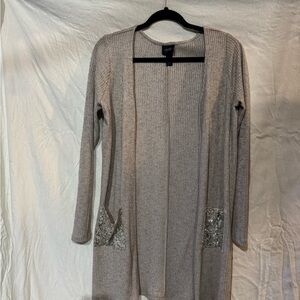 Daytrip Beige Open-Front Cardigan with Sequin Pockets